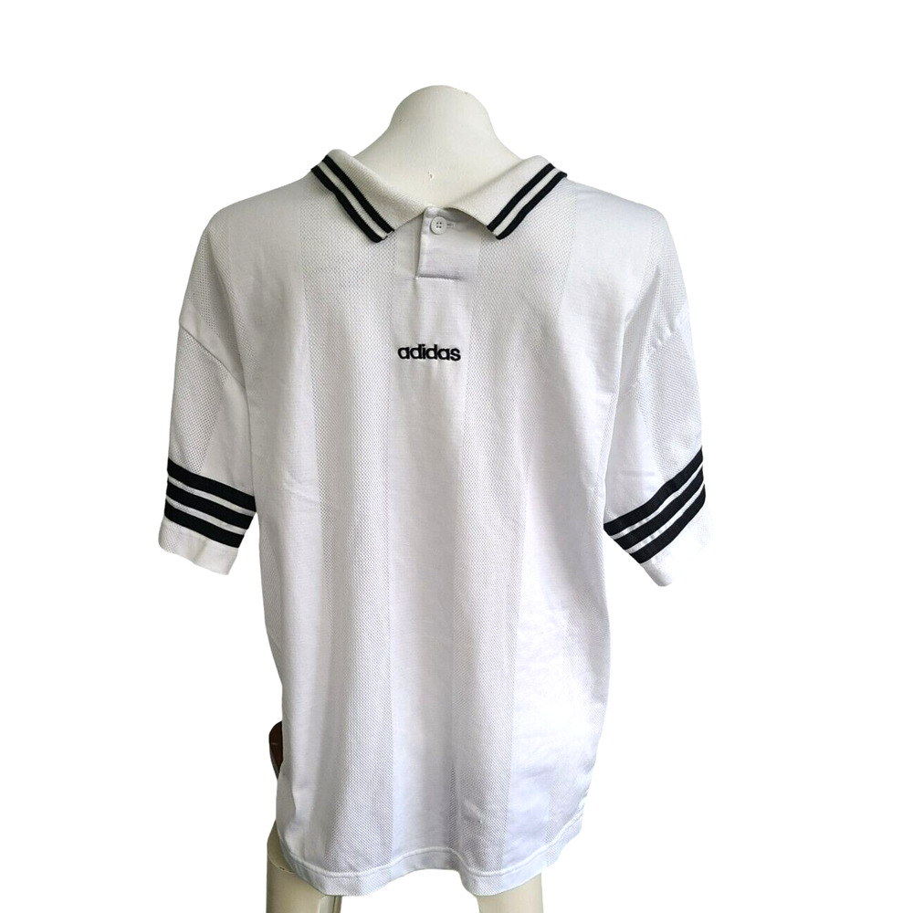 Vintage Adidas Polo Shirt Mens Large White Black Stripe Made in USA Sportswear
